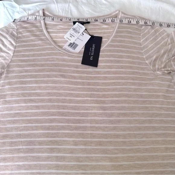 LAFAYETTE 148 NWT Beige and White Tee-Shirt Size M - Picture 5 of 8